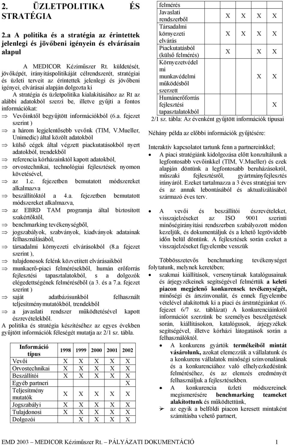 kialakításához az Rt az alábbi adatokból szerzi be, illetve gyűjti a fontos információkat: Vevőinktől begyűjtött információkból (6.a. fejezet szerint ) a három legjelentősebb vevőnk (TIM, V.