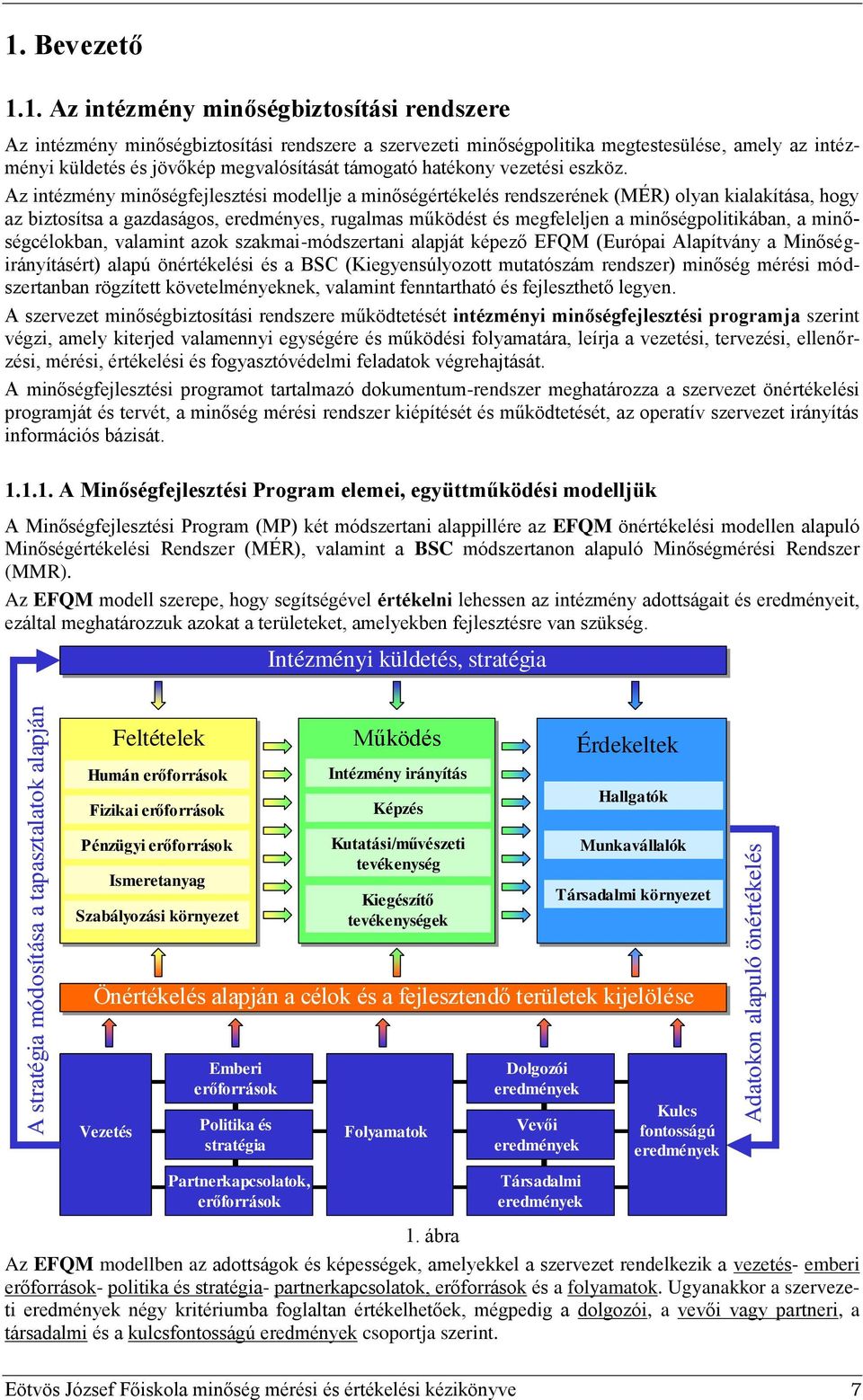 1. Az intézmény minőségbiztosítási rendszere Az intézmény minőségbiztosítási rendszere a szervezeti minőségpolitika megtestesülése, amely az intézményi küldetés és jövőkép megvalósítását támogató