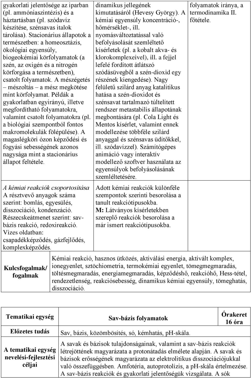 A mészégetés mészoltás a mész megkötése mint körfolyamat. Példák a gyakorlatban egyirányú, illetve megfordítható folyamatokra, valamint csatolt folyamatokra (pl.