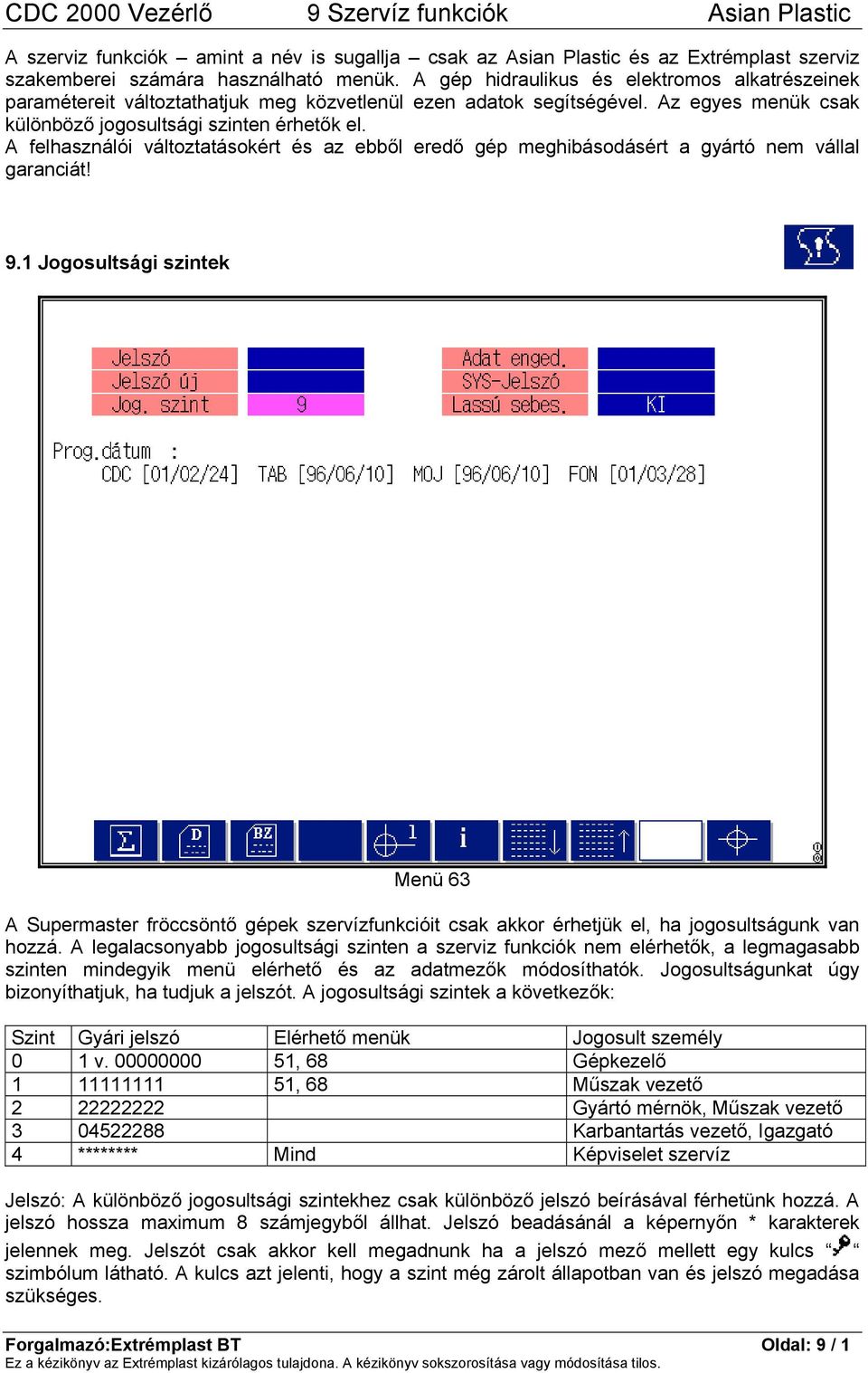 A felhasználói változtatásokért és az ebből eredő gép meghibásodásért a gyártó nem vállal garanciát! 9.