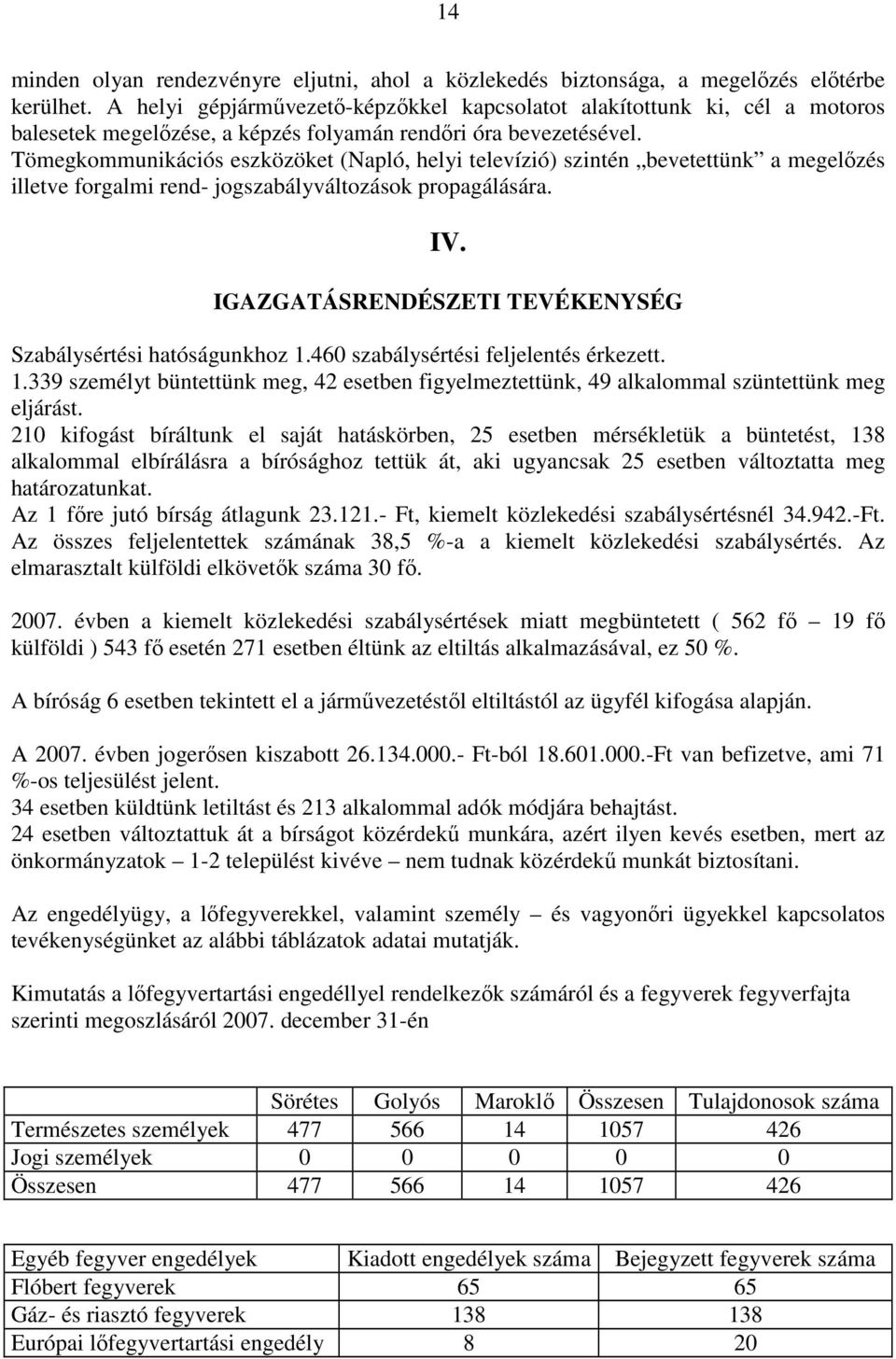 Tömegkommunikációs eszközöket (Napló, helyi televízió) szintén bevetettünk a megelőzés illetve forgalmi rend- jogszabályváltozások propagálására. IV.