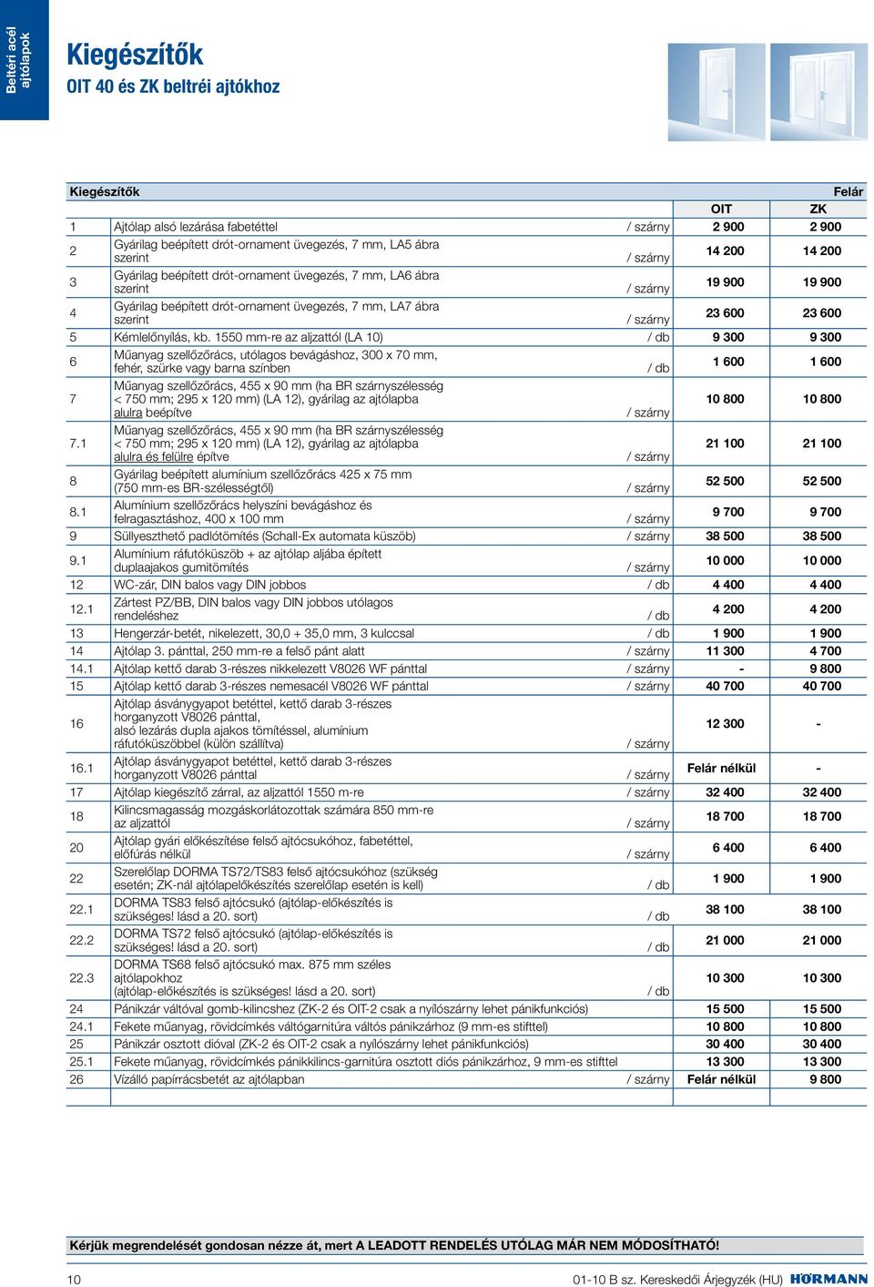 1550 mm-re az aljzattól (LA 10) 9 300 9 300 6 Műanyag szellőzőrács, utólagos bevágáshoz, 300 x 70 mm, fehér, szürke vagy barna színben 1 600 1 600 7 Műanyag szellőzőrács, 455 x 90 mm (ha BR