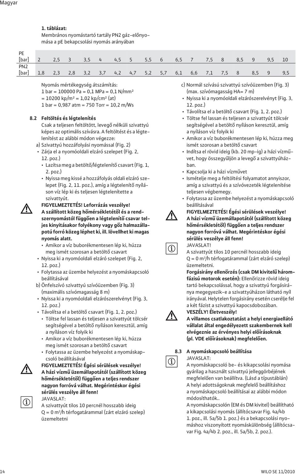 2 Feltöltés és légtelenítés Csak a teljesen feltöltött, leveg nélküli szivattyú képes az optimális szívásra.