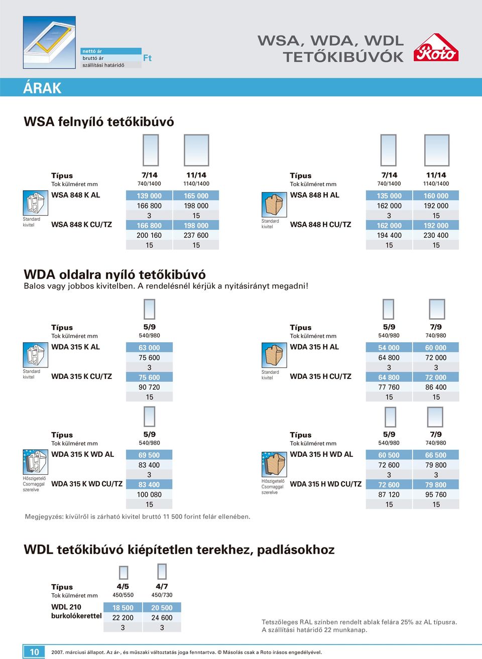 400 15 15 WD oldalra nyíló tetôkibúvó Balos vagy jobbos kivitelben. rendelésnél kérjük a nyitásirányt megadni!