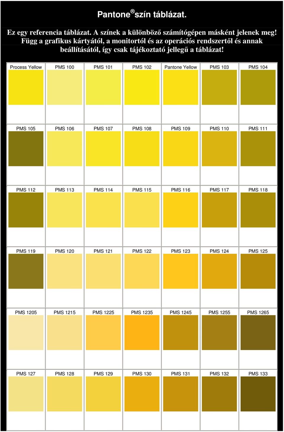 Process Yellow PMS 100 PMS 101 PMS 102 Pantone Yellow PMS 103 PMS 104 PMS 105 PMS 106 PMS 107 PMS 108 PMS 109 PMS 110 PMS 111 PMS 112 PMS 113 PMS