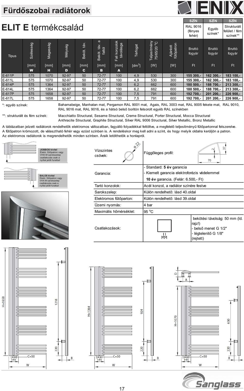 200, 183 100,183 100,213,213,226,226, *: egyéb színek: ahamabeige, Manhatan mat, Pergamon RL 1 mat, gais, RL 3 mat, RL 5 fekete mat, RL 9010, RL 9016 mat, RL 9016, és a hátsó belső borítón felsorolt