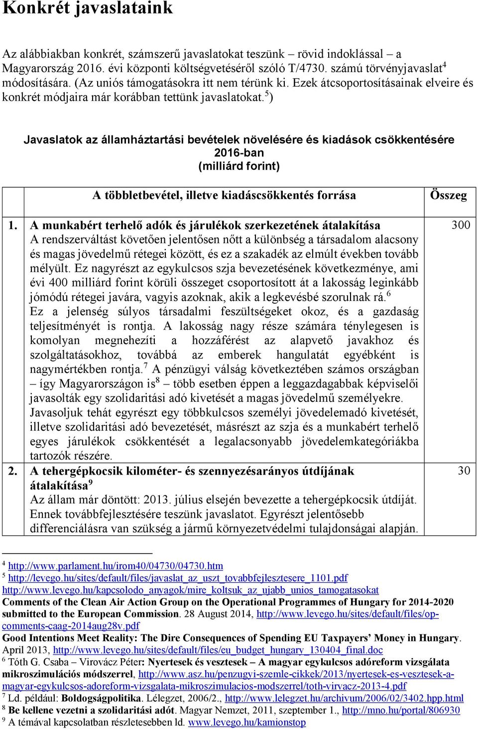 5 ) Javaslatok az államháztartási bevételek növelésére és kiadások csökkentésére 2016-ban (milliárd forint) A többletbevétel, illetve kiadáscsökkentés forrása 1.