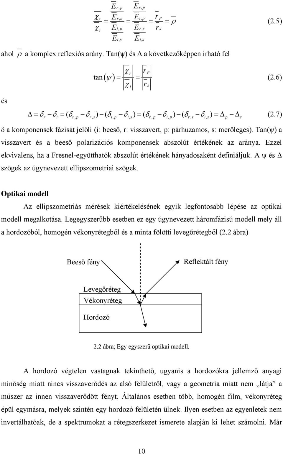 Tan(ψ) a visszavert és a beeső polarizációs komponensek abszolút értékének az aránya. Ezzel ekvivalens, ha a Fresnel-együtthatók abszolút értékének hányadosaként definiáljuk.