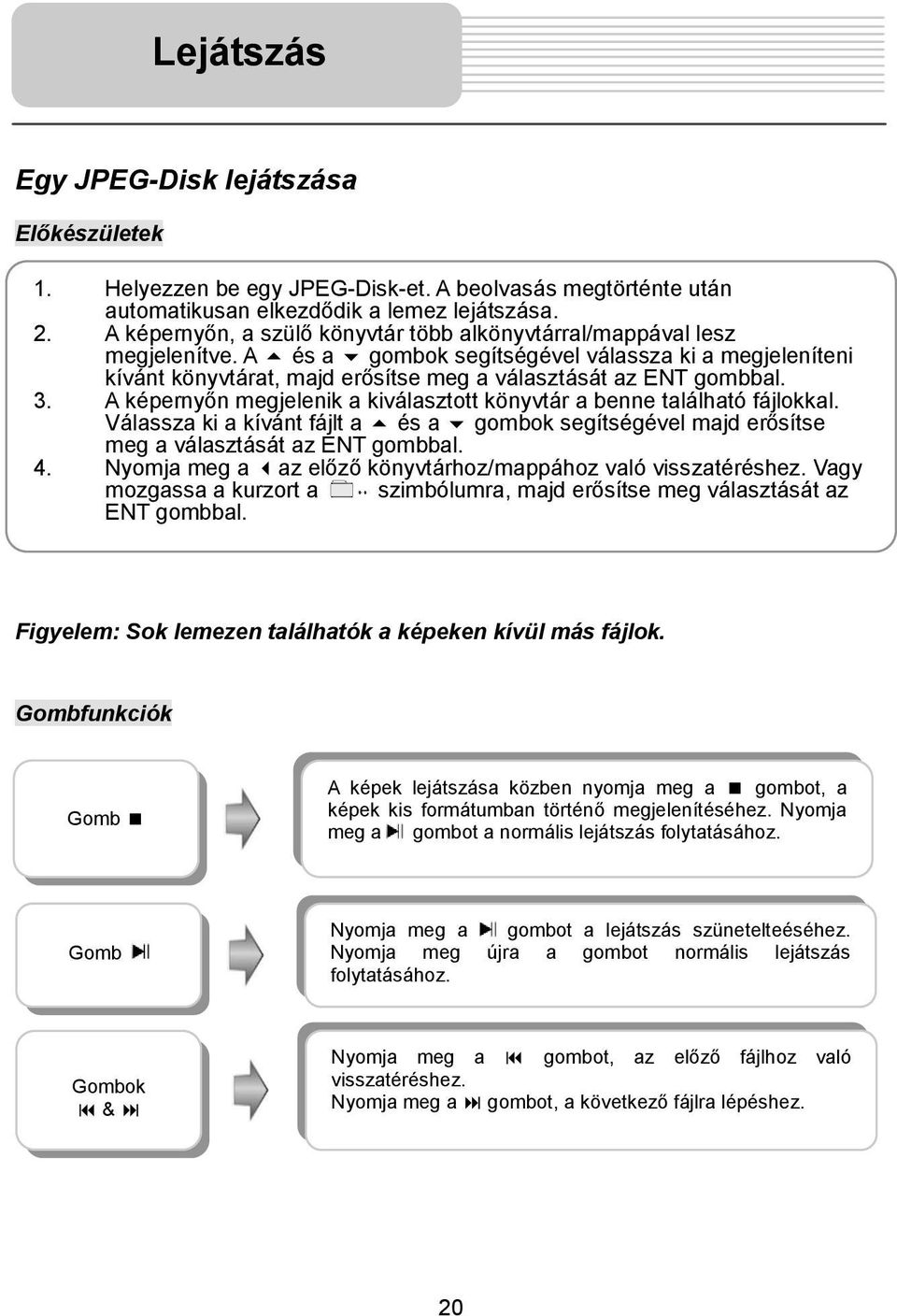 3. A képernyőn megjelenik a kiválasztott könyvtár a benne található fájlokkal. Válassza ki a kívánt fájlt a és a gombok segítségével majd erősítse meg a választását az ENT gombbal. 4.