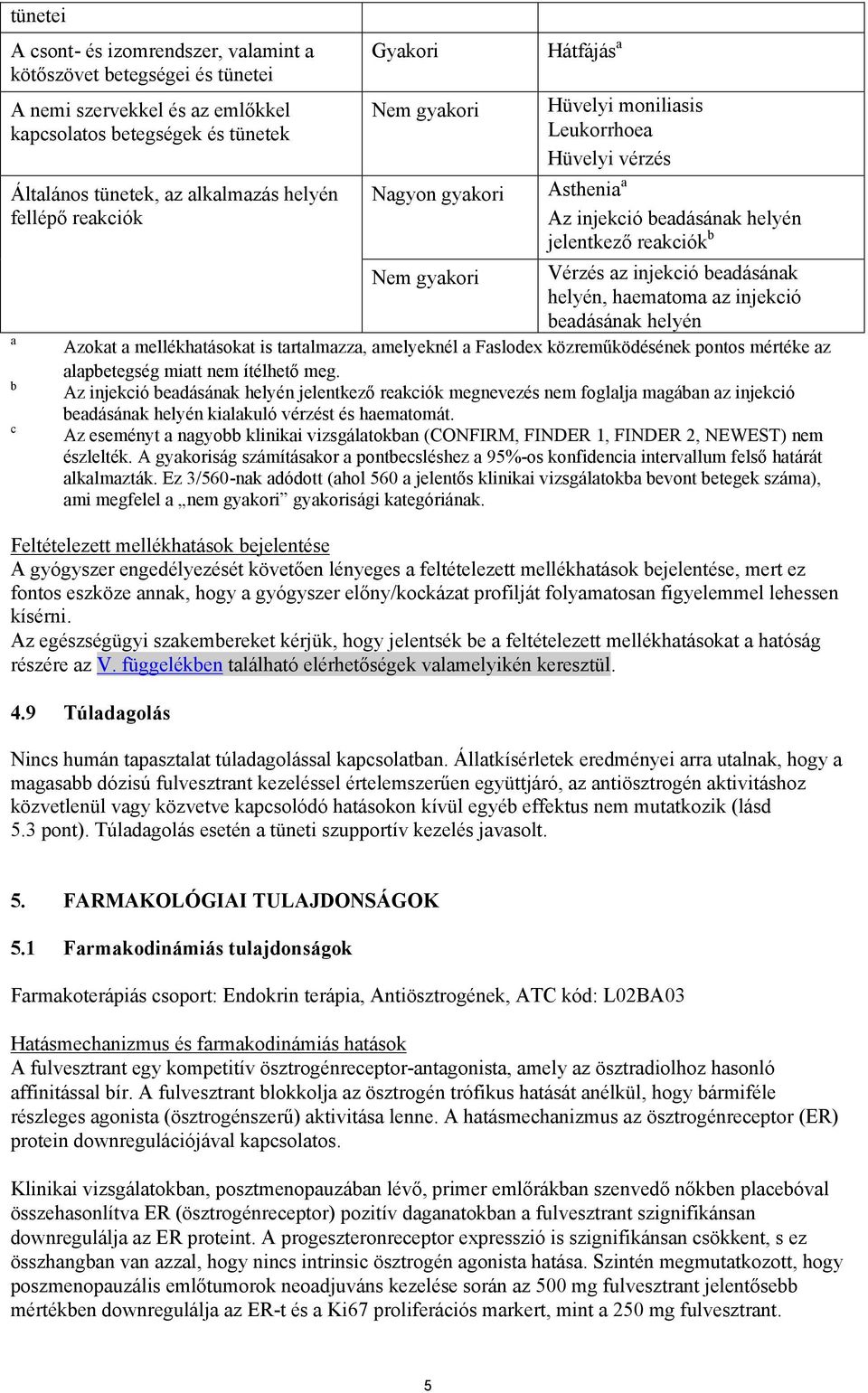 injekció beadásának helyén, haematoma az injekció beadásának helyén Azokat a mellékhatásokat is tartalmazza, amelyeknél a Faslodex közreműködésének pontos mértéke az alapbetegség miatt nem ítélhető