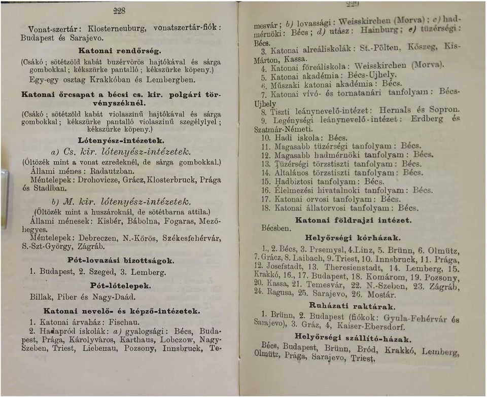 Kostebruck Prága ós Stadban 15 16 1 7 b) M kir Zótenyészintézetek 1 8 (Otözék mint a huszárokná de sötétbarna attia) Áami ménese k Kisbér Bábona Fogaras Mező hegyes Ménteepek Debreczen NKőrös