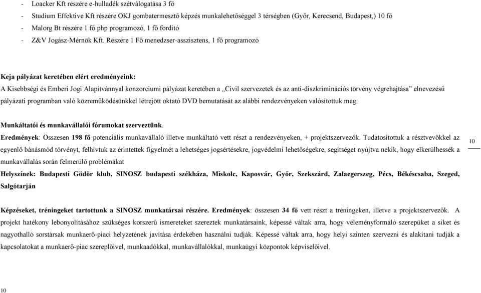 Részére 1 Fő menedzser-asszisztens, 1 fő programozó Keja pályázat keretében elért eredményeink: A Kisebbségi és Emberi Jogi Alapítvánnyal konzorciumi pályázat keretében a Civil szervezetek és az