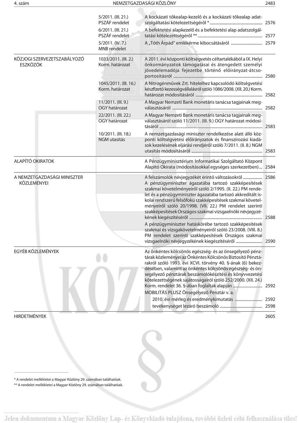 ) NGM utasítás A kockázati tõkealap-kezelõ és a kockázati tõkealap adatszolgáltatási kötelezettségérõl *... 2576 A befektetési alapkezelõ és a befektetési alap adatszolgáltatási kötelezettségérõl **.