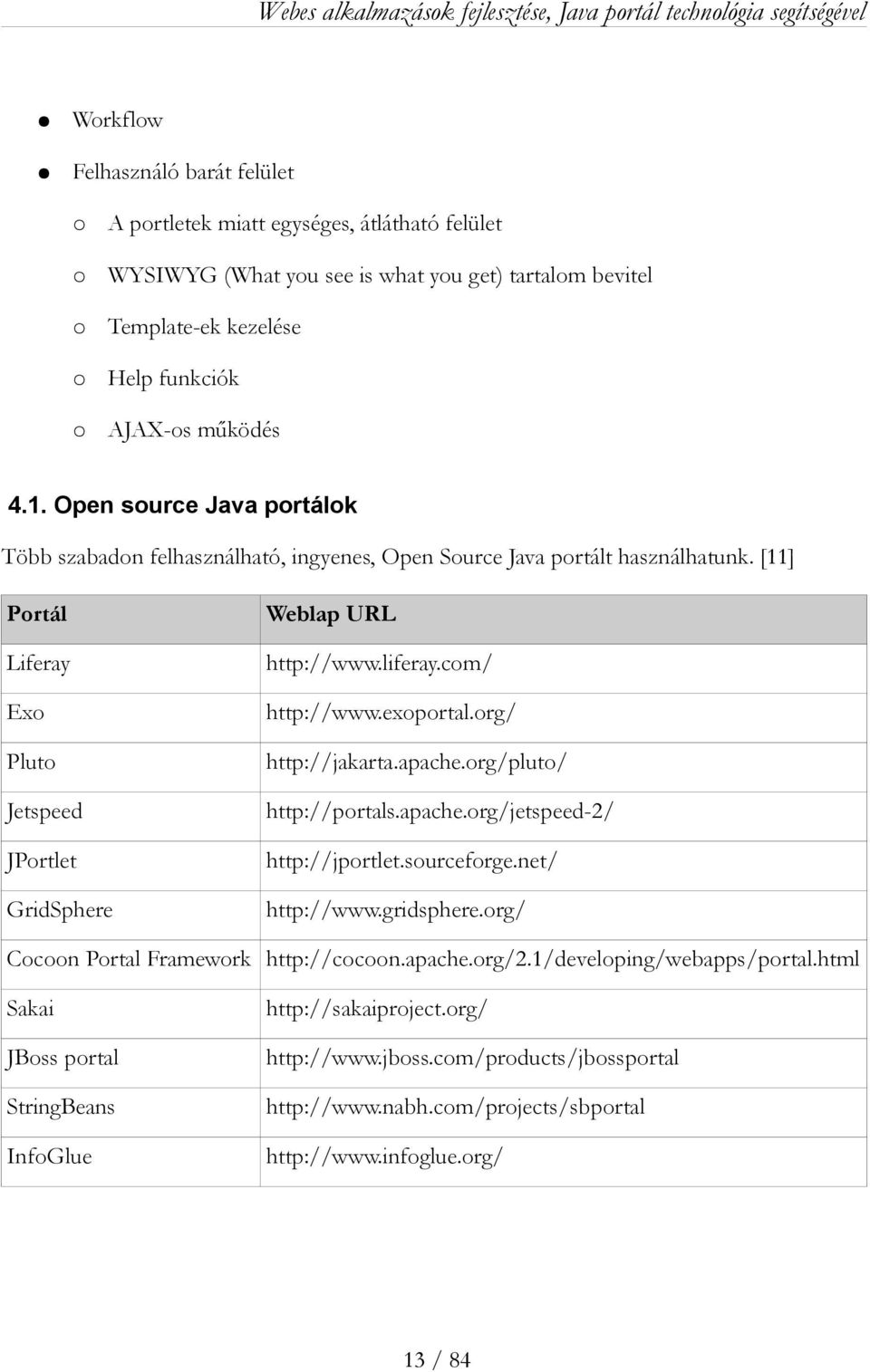 com/ http://www.exoportal.org/ http://jakarta.apache.org/pluto/ http://portals.apache.org/jetspeed-2/ http://jportlet.sourceforge.net/ http://www.gridsphere.org/ Cocoon Portal Framework http://cocoon.