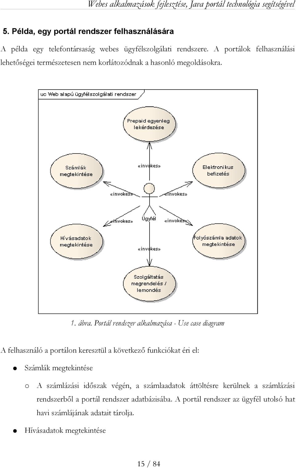 Portál rendszer alkalmazása - Use case diagram A felhasználó a portálon keresztül a következő funkciókat éri el: Számlák megtekintése A