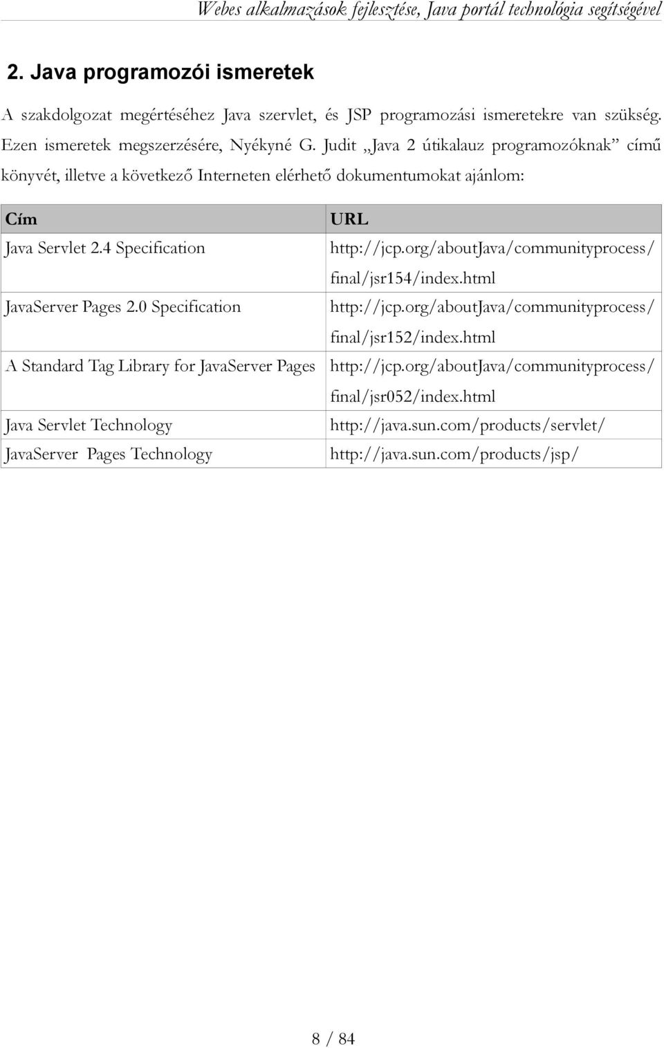 0 Specification A Standard Tag Library for JavaServer Pages Java Servlet Technology JavaServer Pages Technology URL http://jcp.org/aboutjava/communityprocess/ final/jsr154/index.