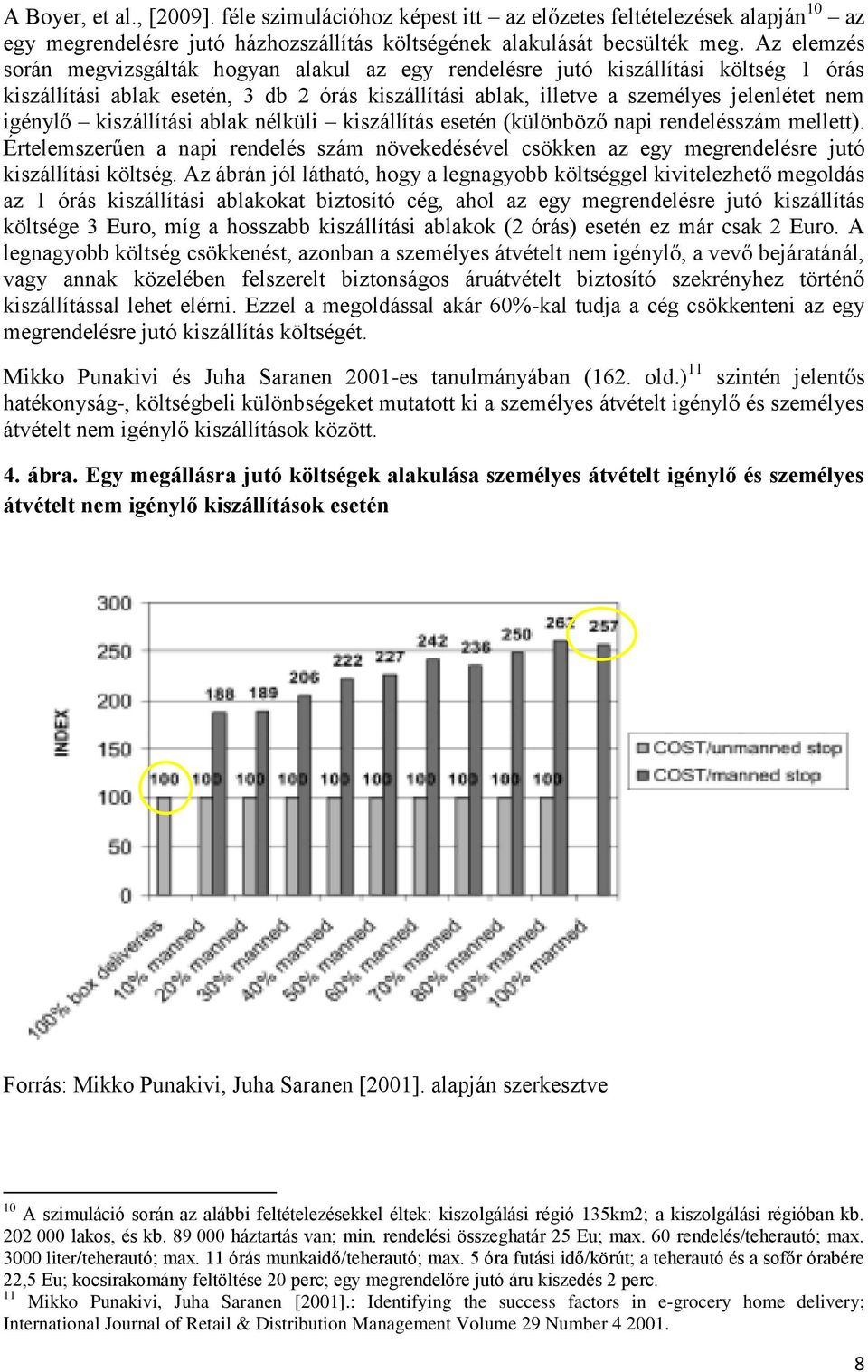 kiszállítási ablak nélküli kiszállítás esetén (különböző napi rendelésszám mellett). Értelemszerűen a napi rendelés szám növekedésével csökken az egy megrendelésre jutó kiszállítási költség.