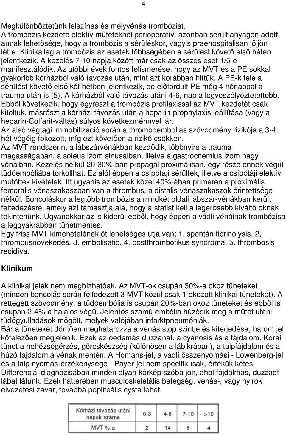 Klinikailag a trombózis az esetek többségében a sérülést követı elsı héten jelentkezik. A kezelés 7-10 napja között már csak az összes eset 1/5-e manifesztálódik.