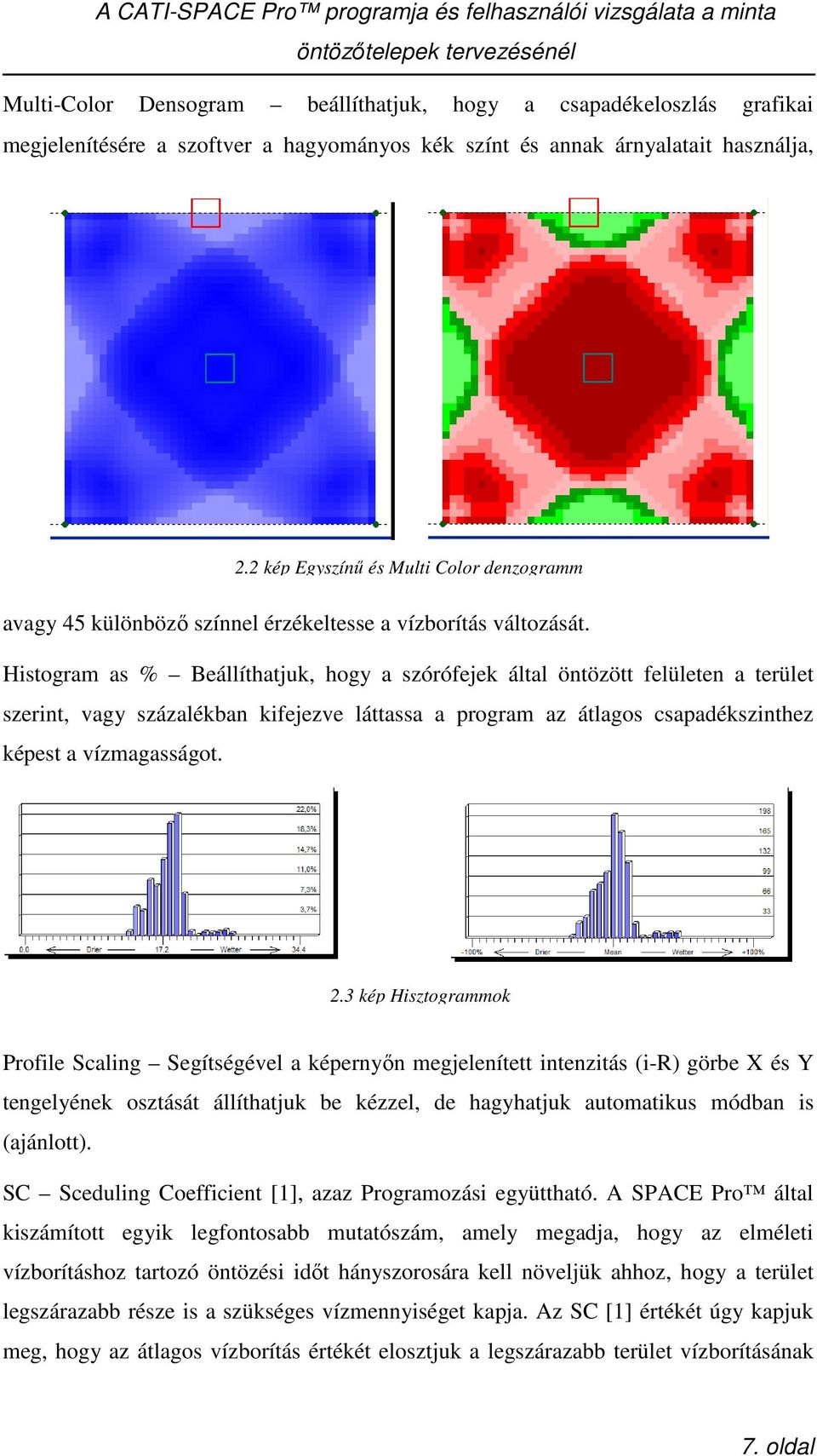 Histogram as % Beállíthatjuk, hogy a szórófejek által öntözött felületen a terület szerint, vagy százalékban kifejezve láttassa a program az átlagos csapadékszinthez képest a vízmagasságot. 2.