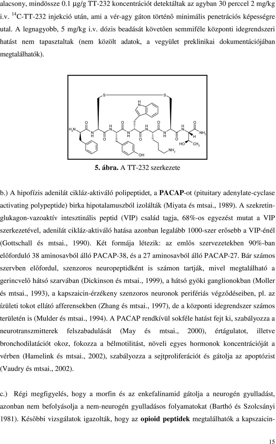 A TT-232 szerkezete b.) A hipofízis adenilát cikláz-aktiváló polipeptidet, a PACAP-ot (pituitary adenylate-cyclase activating polypeptide) birka hipotalamuszból izolálták (Miyata és mtsai., 1989).