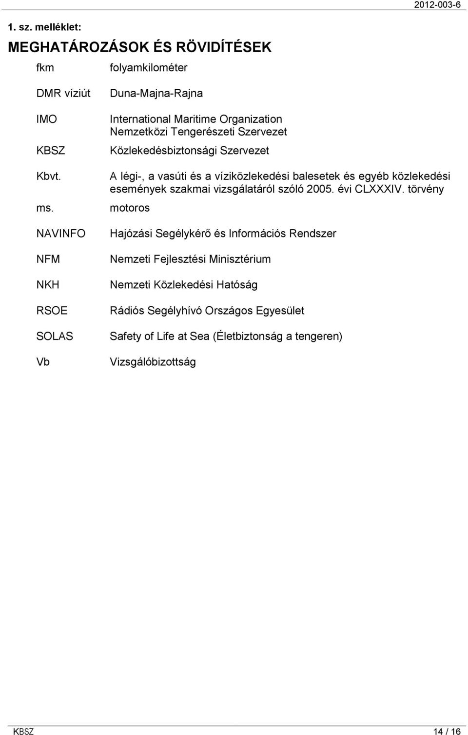 légi-, a vasúti és a víziközlekedési balesetek és egyéb közlekedési események szakmai vizsgálatáról szóló 2005. évi CLXXXIV.