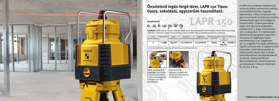 Lézerhullámhossz Vízszintes szintezőpontosság Akkutartó fiók: Könnyen elvégezhető akkucsere közvetlenül az állványon is.