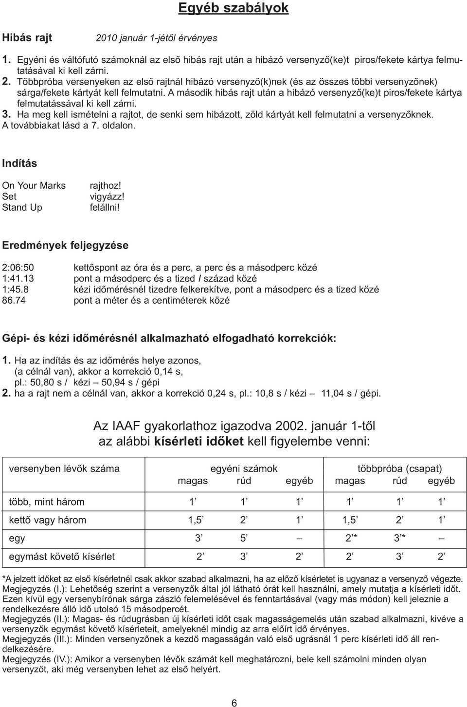 Ha meg kell ismételni a rajtot, de senki sem hibázott, zöld kártyát kell felmutatni a versenyzõknek. A továbbiakat lásd a 7. oldalon. Indítás On Your Marks Set Stand Up rajthoz! vigyázz! felállni!