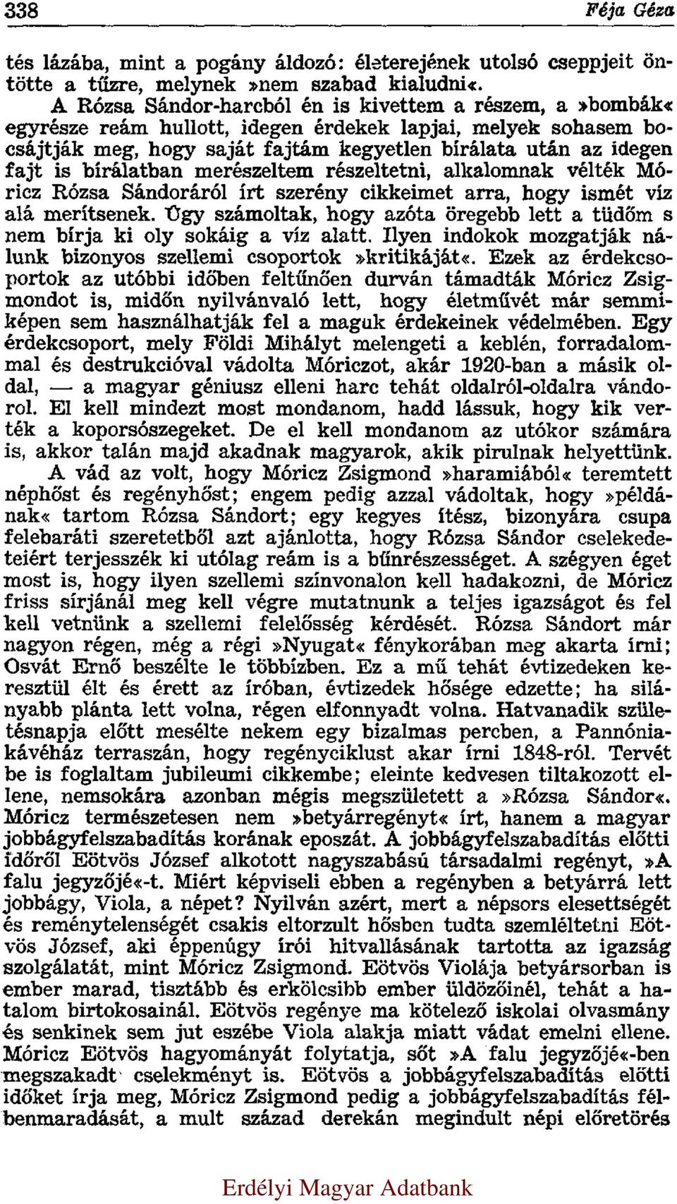 bírálatban merészeltem részeltetni, alkalomnak vélték Móricz Rózsa Sándoráról írt szerény cikkeimet arra, hogy ismét víz alá merítsenek.