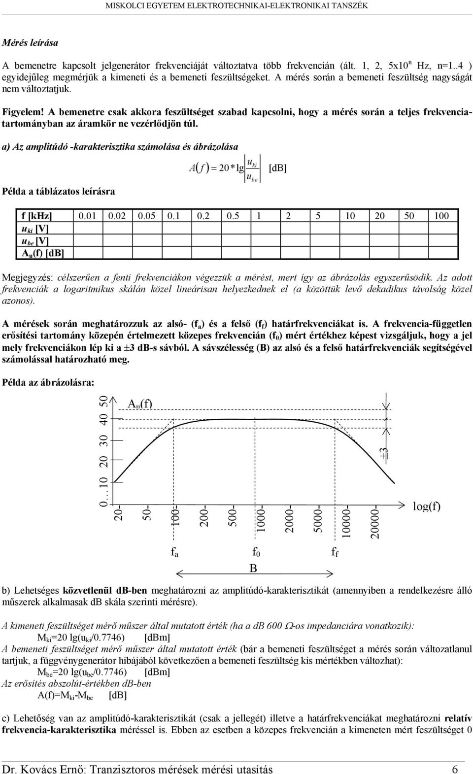 bemenetre csak akkora feszültséget szabad kapcsolni, hogy a mérés során a teljes frekvenciatartományban az áramkör ne vezérlődjön túl.