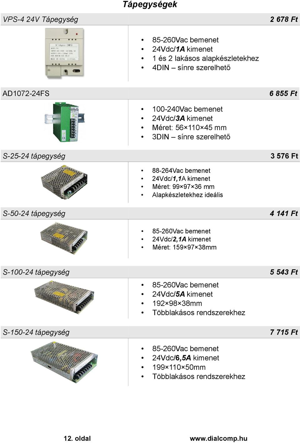 Alapkészletekhez ideális S-50-24 tápegység 4 141 Ft 85-260Vac bemenet 24Vdc/2,1A kimenet Méret: 159 97 38mm S-100-24 tápegység S-150-24 tápegység 85-260Vac