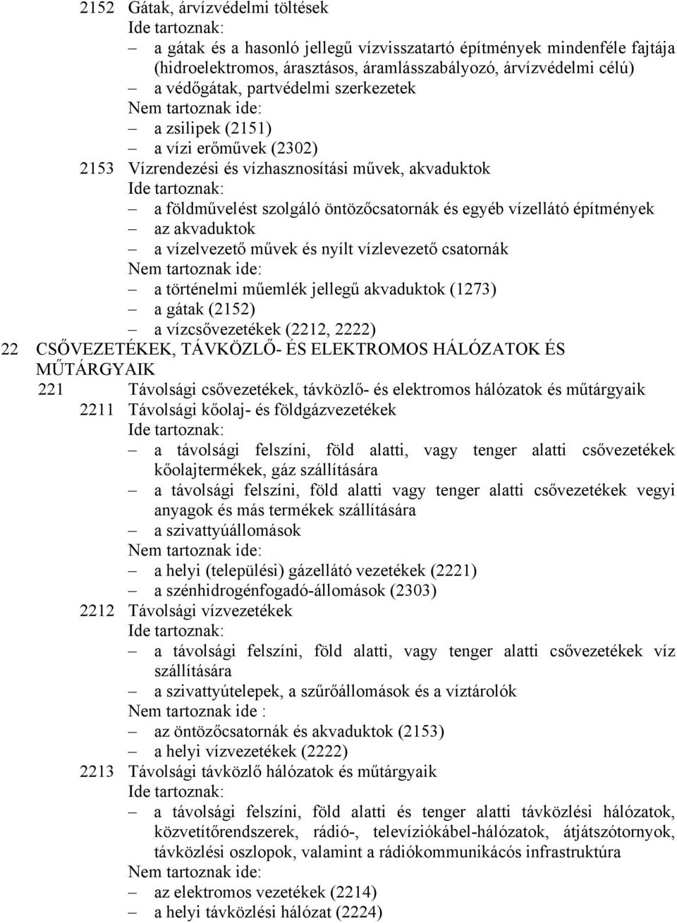 akvaduktok a vízelvezető művek és nyílt vízlevezető csatornák a történelmi műemlék jellegű akvaduktok (1273) a gátak (2152) a vízcsővezetékek (2212, 2222) 22 CSŐVEZETÉKEK, TÁVKÖZLŐ- ÉS ELEKTROMOS