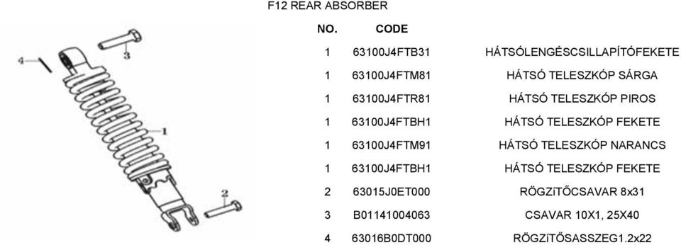 FEKETE 1 63100J4FTM91 HÁTSÓ TELESZKÓP NARANCS 1 63100J4FTBH1 HÁTSÓ TELESZKÓP FEKETE 2