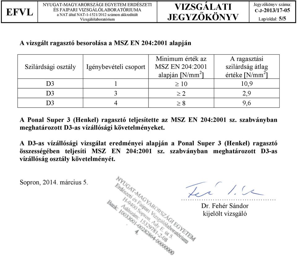 sz. szabványban meghatározott D3-as vízállósági követelményeket.