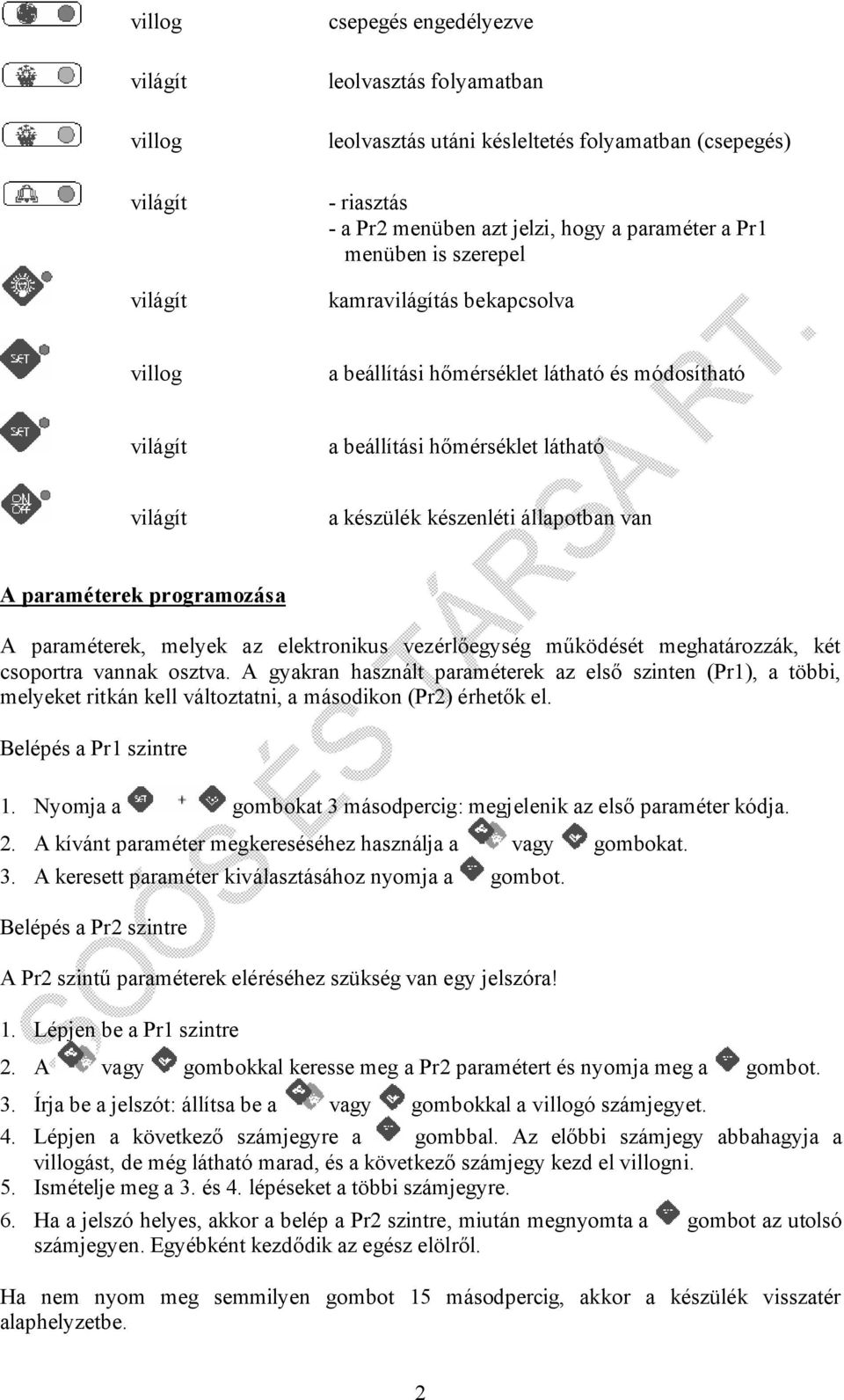 elektronikus vezérlőegység működését meghatározzák, két csoportra vannak osztva.