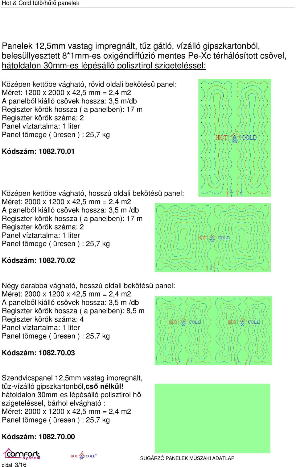 Regiszter körök száma: 2 Panel víztartalma: 1 liter Panel tömege ( üresen ) : 25,7 kg Kódszám: 1082.70.