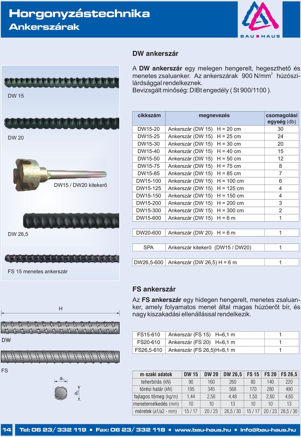DW 20 DW15 / DW20 kitekerő cikkszám megnevezés csomgolási egység (d) DW15-20 Ankerszár (DW 15) H = 20 cm 30 DW15-25 Ankerszár (DW 15) H = 25 cm 24 DW15-30 Ankerszár (DW 15) H = 30 cm 20 DW15-40