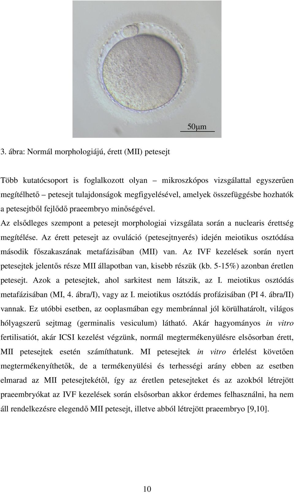 összefüggésbe hozhatók a petesejtből fejlődő praeembryo minőségével. Az elsődleges szempont a petesejt morphologiai vizsgálata során a nuclearis érettség megítélése.