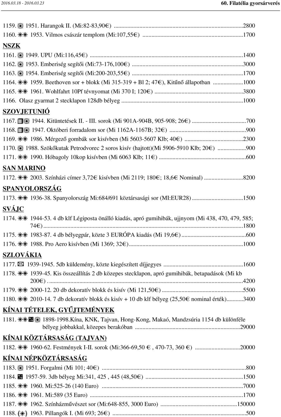 Olasz gyarmat 2 stecklapon 128db bélyeg...1000 SZOVJETUNIÓ 1167. 1944. Kitüntetések II. - III. sorok (Mi 901A-904B, 905-908; 26 )...700 1168. 1947. Októberi forradalom sor (Mi 1162A-1167B; 32 ).