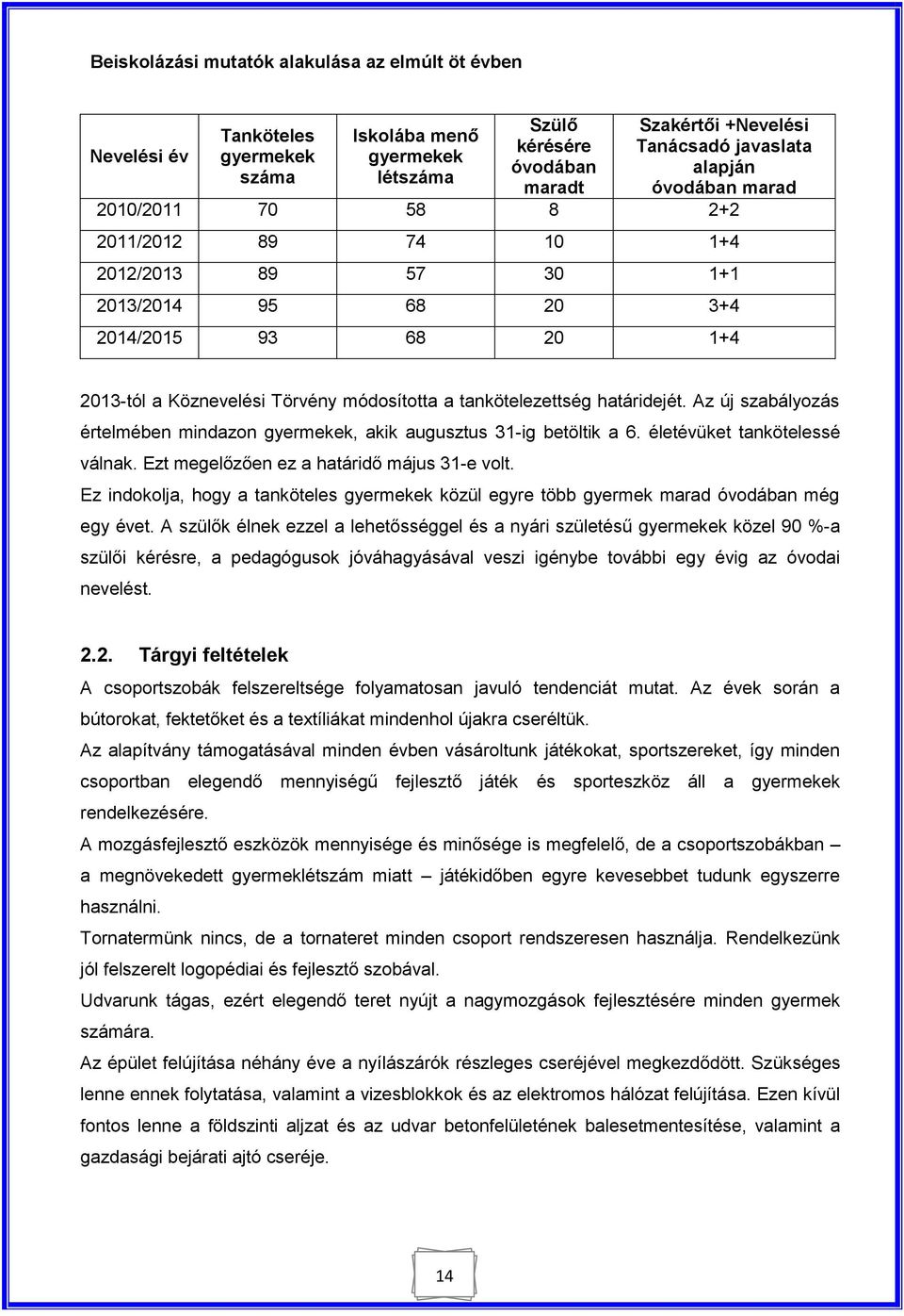 határidejét. Az új szabályozás értelmében mindazon gyermekek, akik augusztus 31-ig betöltik a 6. életévüket tankötelessé válnak. Ezt megelőzően ez a határidő május 31-e volt.