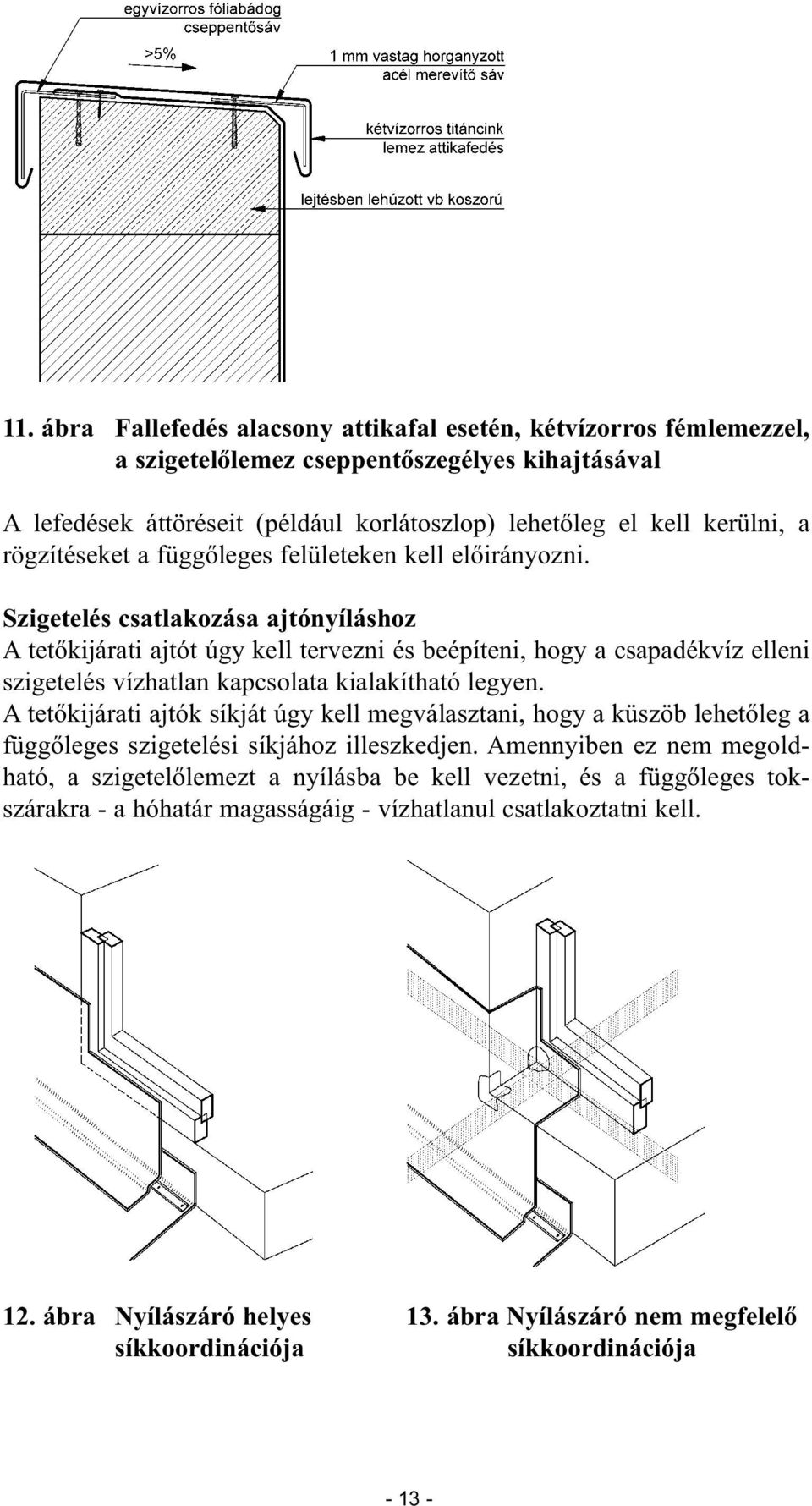 Szigetelés csatlakozása ajtónyíláshoz A tetőkijárati ajtót úgy kell tervezni és beépíteni, hogy a csapadékvíz elleni szigetelés vízhatlan kapcsolata kialakítható legyen.