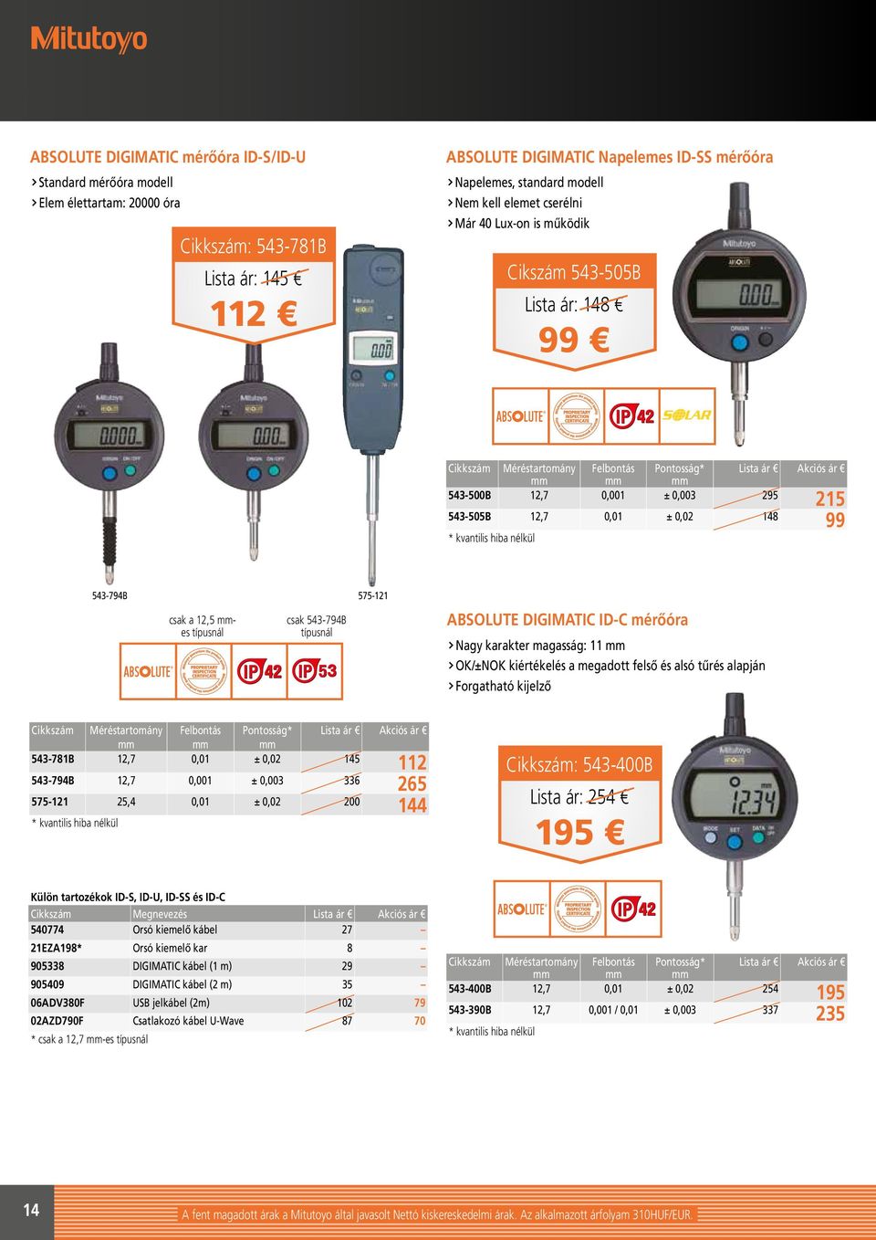 543-794B csak a 12,5 es típusnál csak 543-794B típusnál 575-121 ABSOLUTE DIGIMATIC ID-C mérőóra Nagy karakter magasság 11 OK/±NOK kiértékelés a megadott felső és alsó tűrés alapján Forgatható kijelző