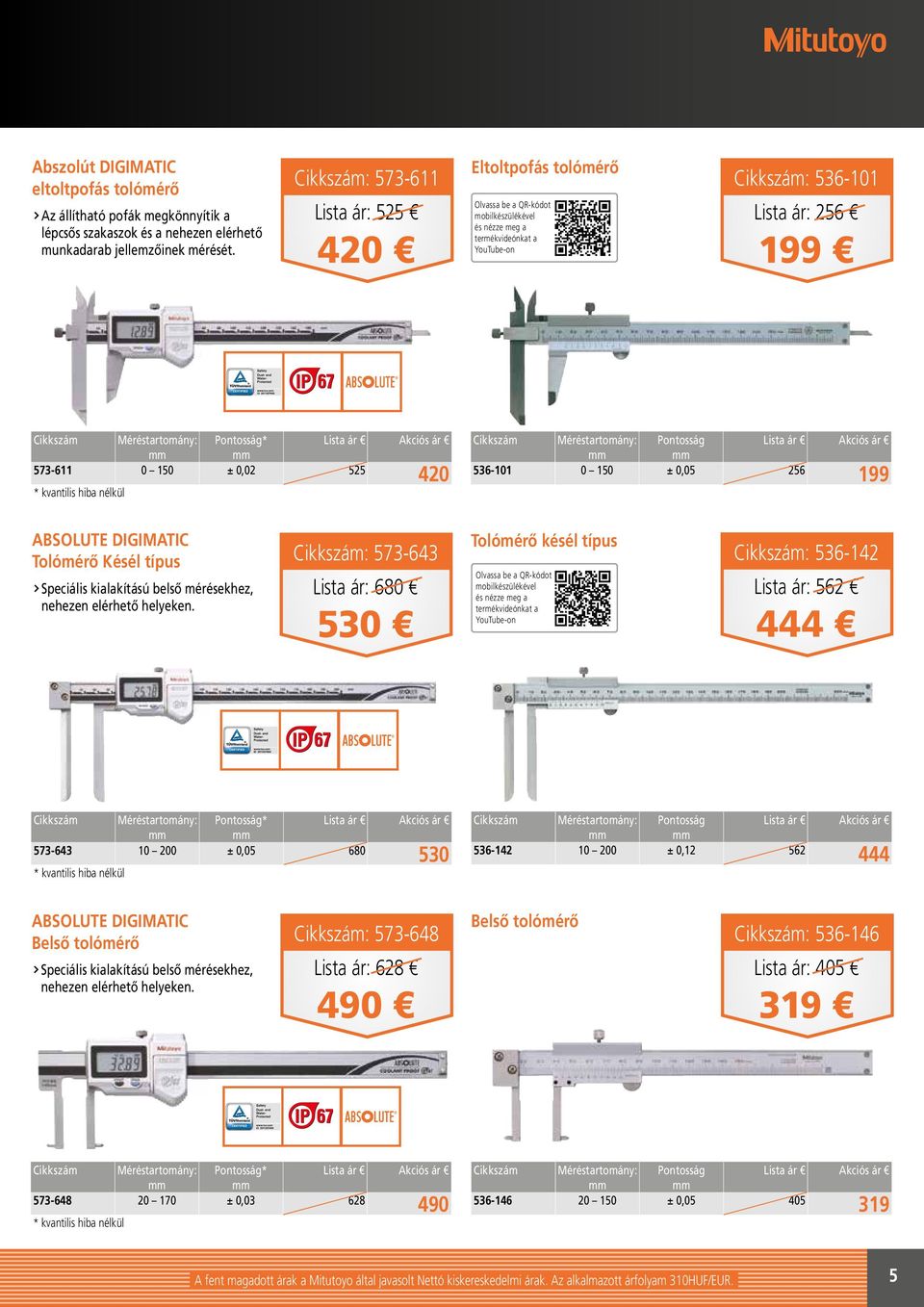 0,02 525 420 * kvantilis hiba nélkül Méréstartomány Pontosság 536-101 0 150 ± 0,05 256 199 ABSOLUTE DIGIMATIC Tolómérő Késél típus Speciális kialakítású belső mérésekhez, nehezen elérhető helyeken.