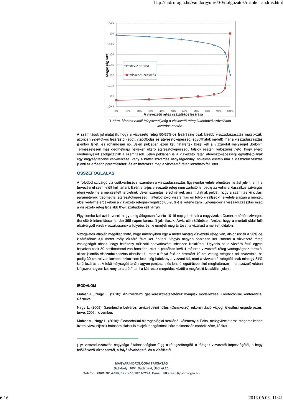 azonban 92-94%-os lezárástól (adott vízpótlódás és áteresztőképességi együtthatók mellett) már a visszaduzzasztás jelentős lehet, és rohamosan nő.