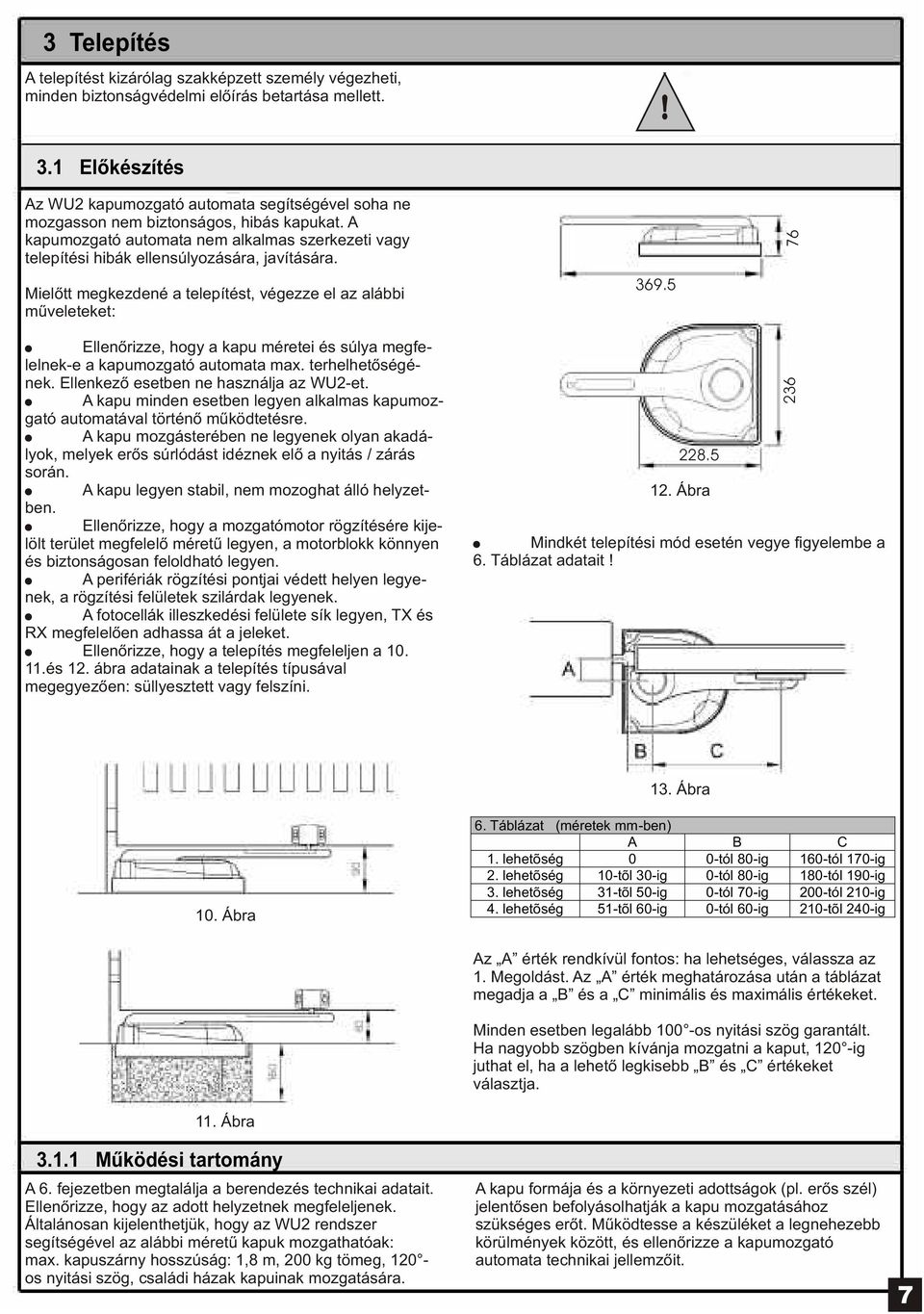 A kapumozgató automata nem alkalmas szerkezeti vagy telepítési hibák ellensúlyozására, javítására.