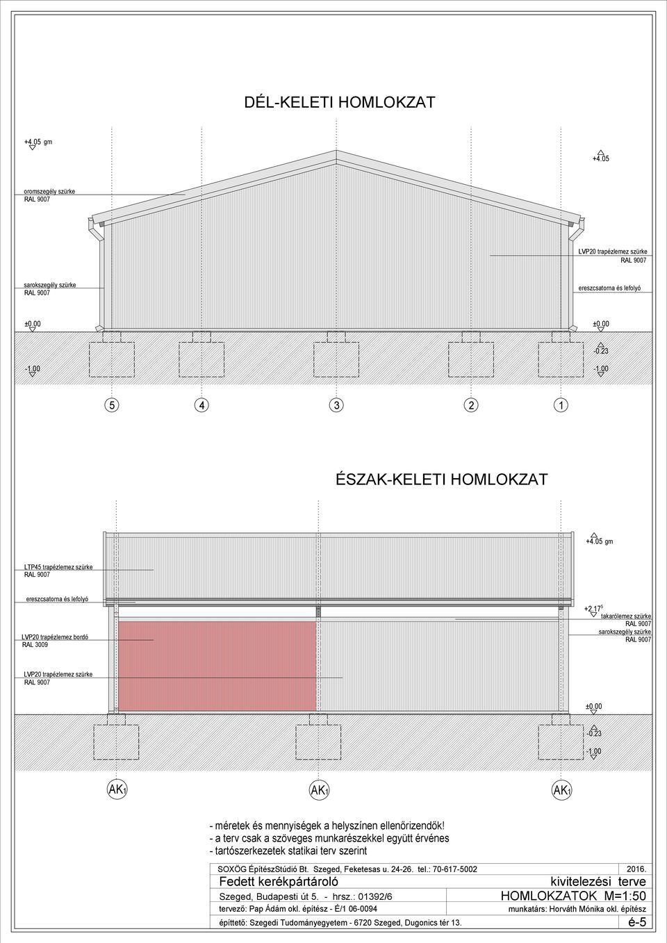 23 AK1 AK1 AK1 - méretek és mennyiségek a helyszínen ellenőrizendők! - a terv csak a szöveges munkarészekkel együtt érvénes - tartószerkezetek statikai terv szerint SOXÖG ÉpítészStúdió Bt.
