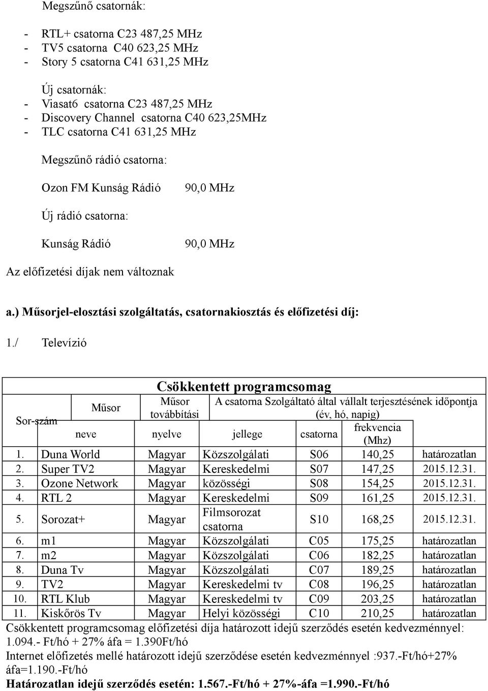 ) jel-elosztási szolgáltatás, csatornakiosztás és előfizetési díj: 1.