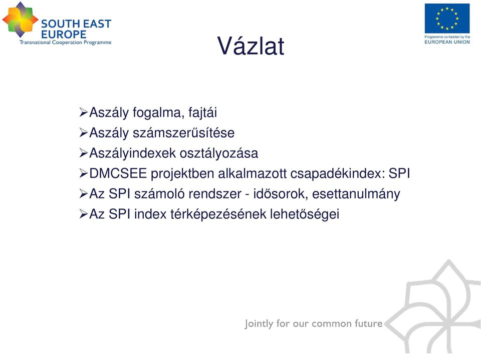 alkalmazott csapadékindex: SPI Az SPI számoló rendszer