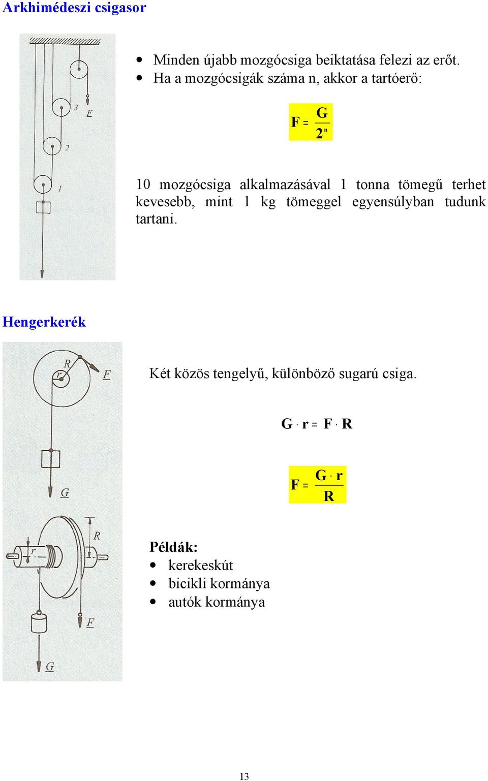 tömegű terhet kevesebb, mint 1 kg tömeggel egyensúlyban tudunk tartani.