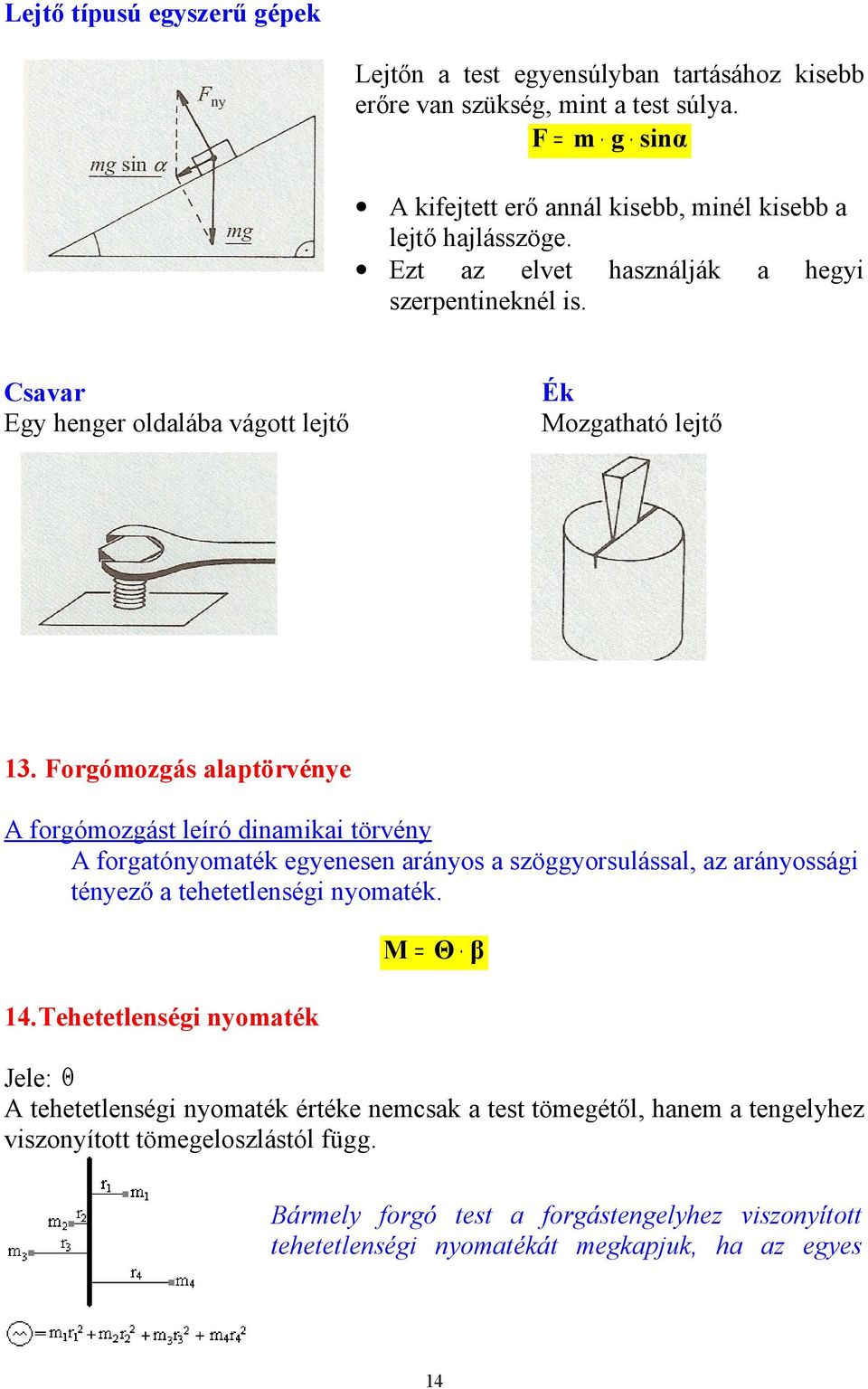 Csavar Ék Egy henger oldalába vágott lejtő Mozgatható lejtő 13.