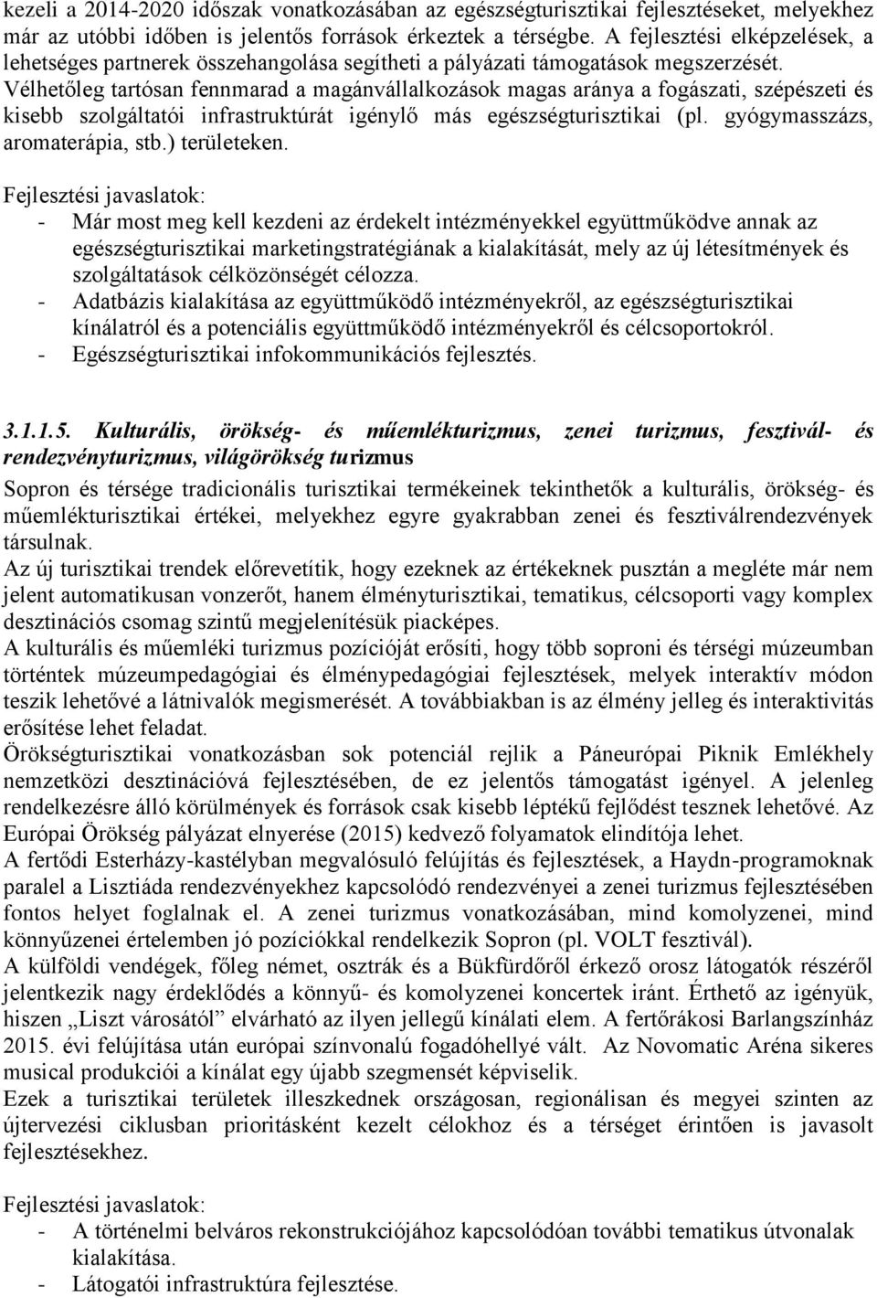 Vélhetőleg tartósan fennmarad a magánvállalkozások magas aránya a fogászati, szépészeti és kisebb szolgáltatói infrastruktúrát igénylő más egészségturisztikai (pl. gyógymasszázs, aromaterápia, stb.